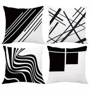 4pcs-Black and White Geometric Abstract Throw Pillow Covers in a Minimalist Modern Style, Comfortable Decorative Pillow Covers for Home, Suitable for Living Room, Bedroom, and Sofa, 2D Flat, Single Sided Printing, No Pillow Core