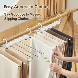 2 Pack Stainless Steel 6-Tier Non-Slip Pants Hangers, Space-Saving Multi-Layer Closet Organizer Rack for Apartments