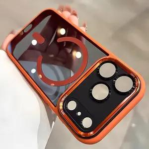 Clear Acrylic & Colored Transparent Magnetic Case for iPhone 11–17 Pro Max| Crystal Clear Back, Frosted Color Edges, Strong MagSafe Ring, Shockproof Bumper, Ultra-Slim Design Stripe Phone lurvia cute junk lover fashion ip17promax protective cover
