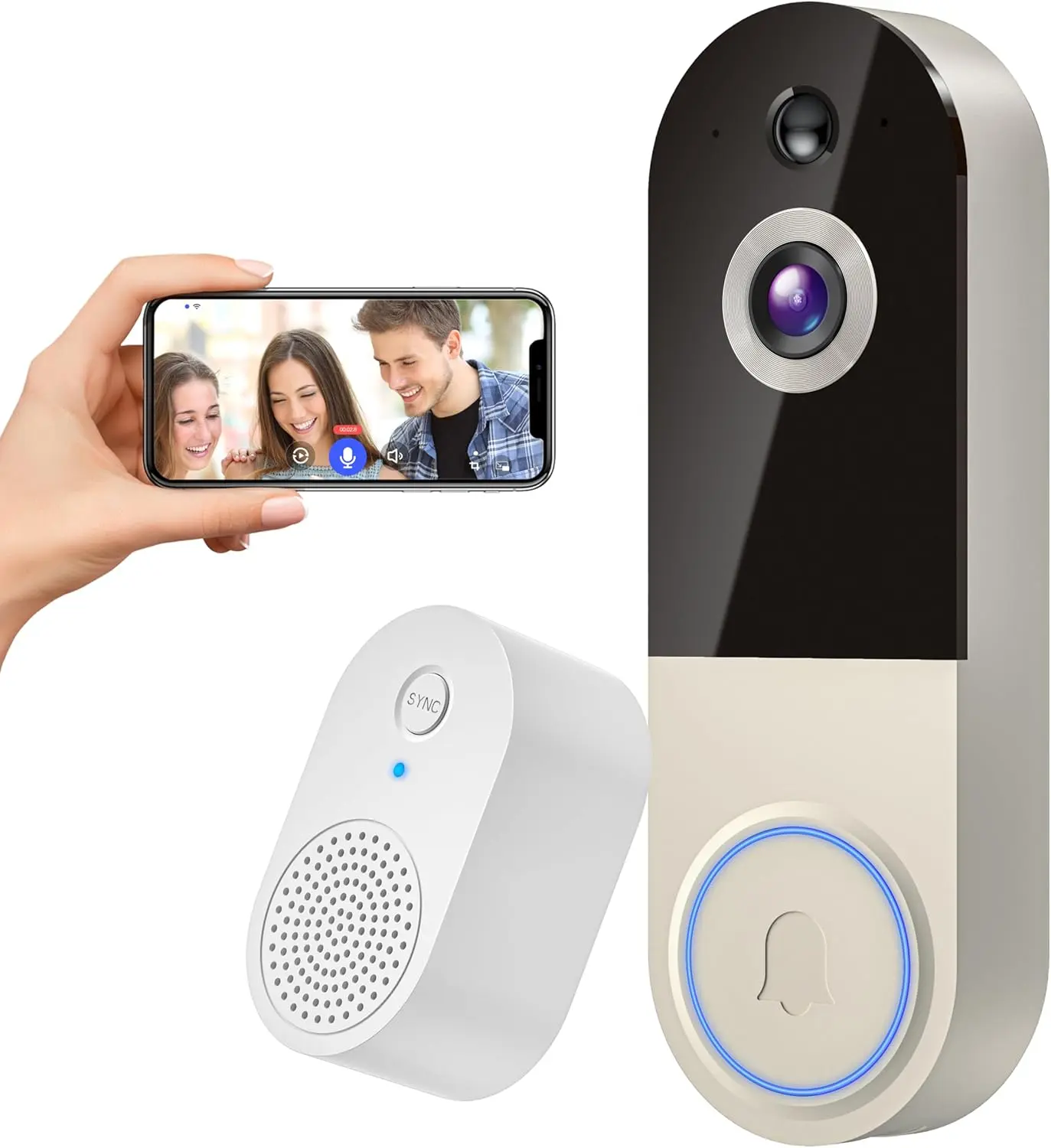 1080p Wireless Doorbell Camera with AI Human Detection 2-Way Audio Night Vision Cloud Storage Real-Time Alerts Rechargeable Battery-Powered 2.4Ghz Wi-Fi Full HD Video Infrared Security