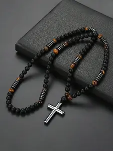 Handmade Beaded Cross Design Pendant Necklace, Cross Necklaces, Fashion Accessory for Daily Wear & Special Occasions, Energy Healing Jewelry Gift