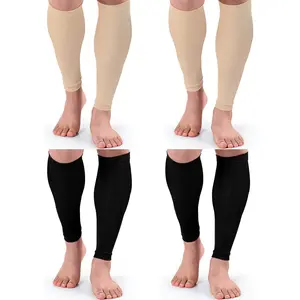 Coume 4 Pairs Footless Compression Socks Calf Leg Compression Sleeves Women Men for Running Cycling Varicose Veins Pain Relief(Small/Medium,Black and Beige)