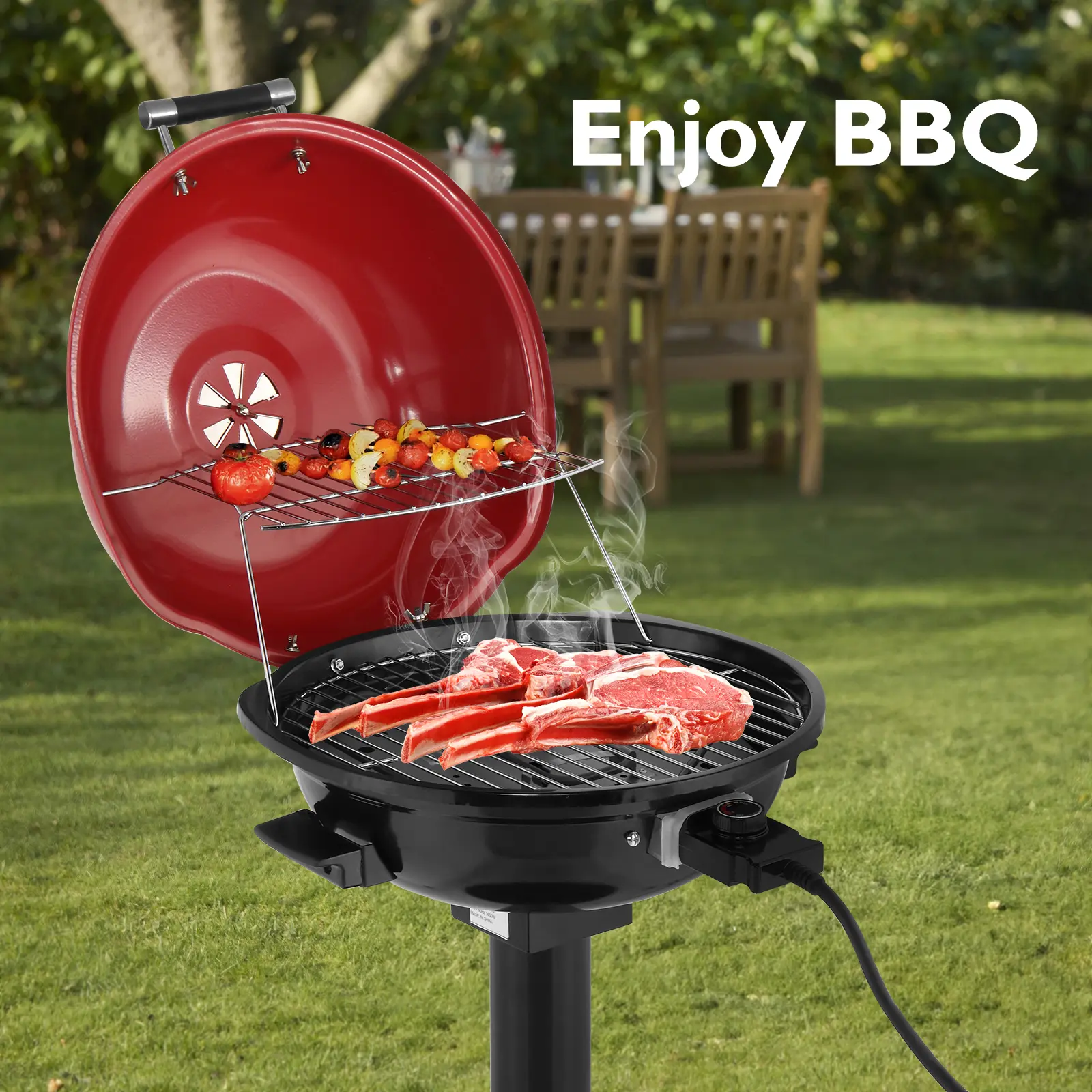 Portable 1600W Double-Layer Electric BBQ Grill with Stand, Indoor-Outdoor Camping Picnic Grill