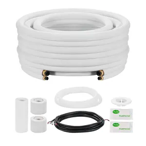 fathersdaygift VEVOR 25ft Mini Split Line Set, 3/8 5/8 OD AC Copper Tubing Pipe, 3/8 White PE Thickened Insulated Coil with Flared Nuts, Rich Fittings, for Mini Split Air Conditioner HVAC or Heat Pump System