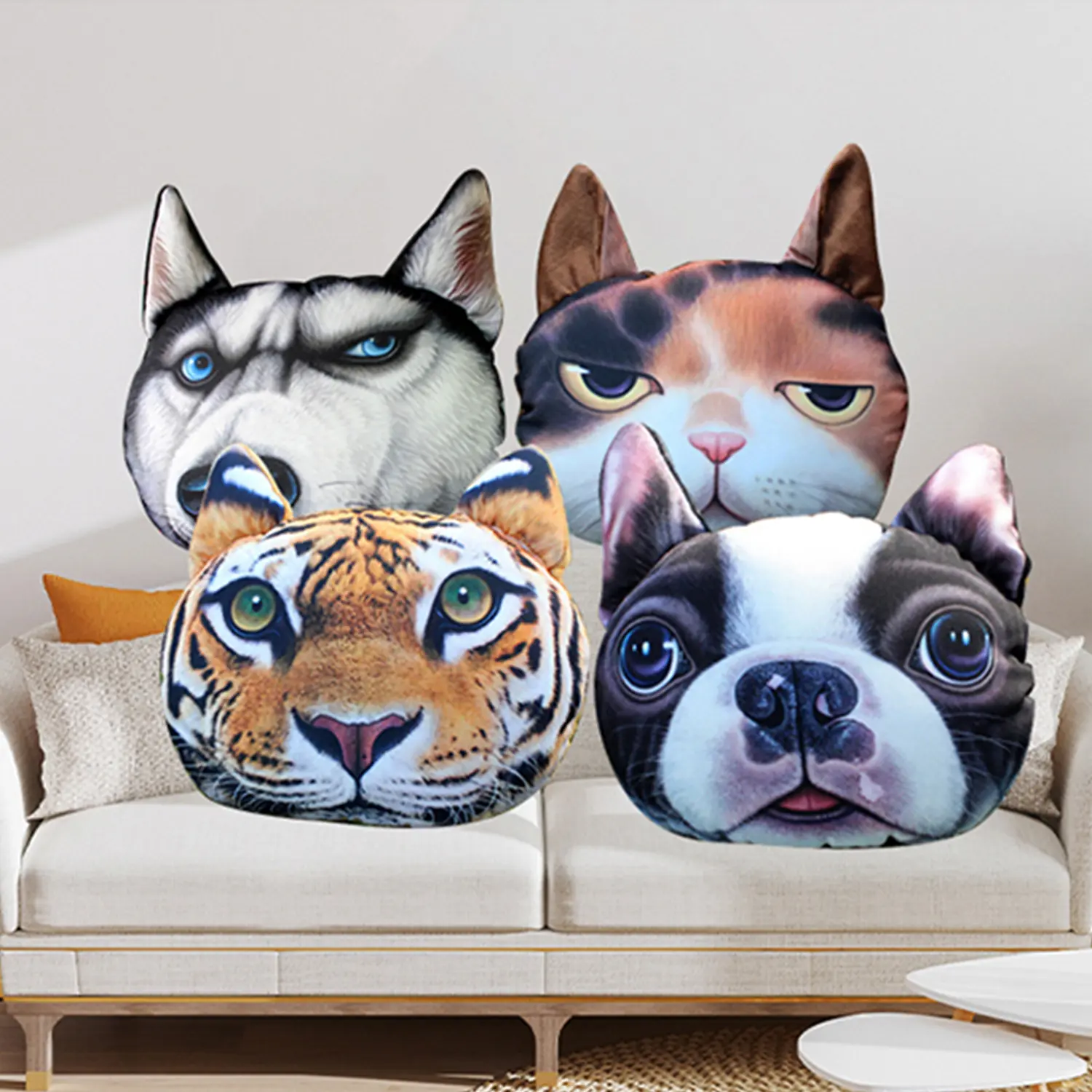 Custom Animal Face Pillows - 3D Realistic Design, Personalized Decorative Throw Pillow for Pet Lovers, Kids & Quirky Home Decor, Comfortable & Fun