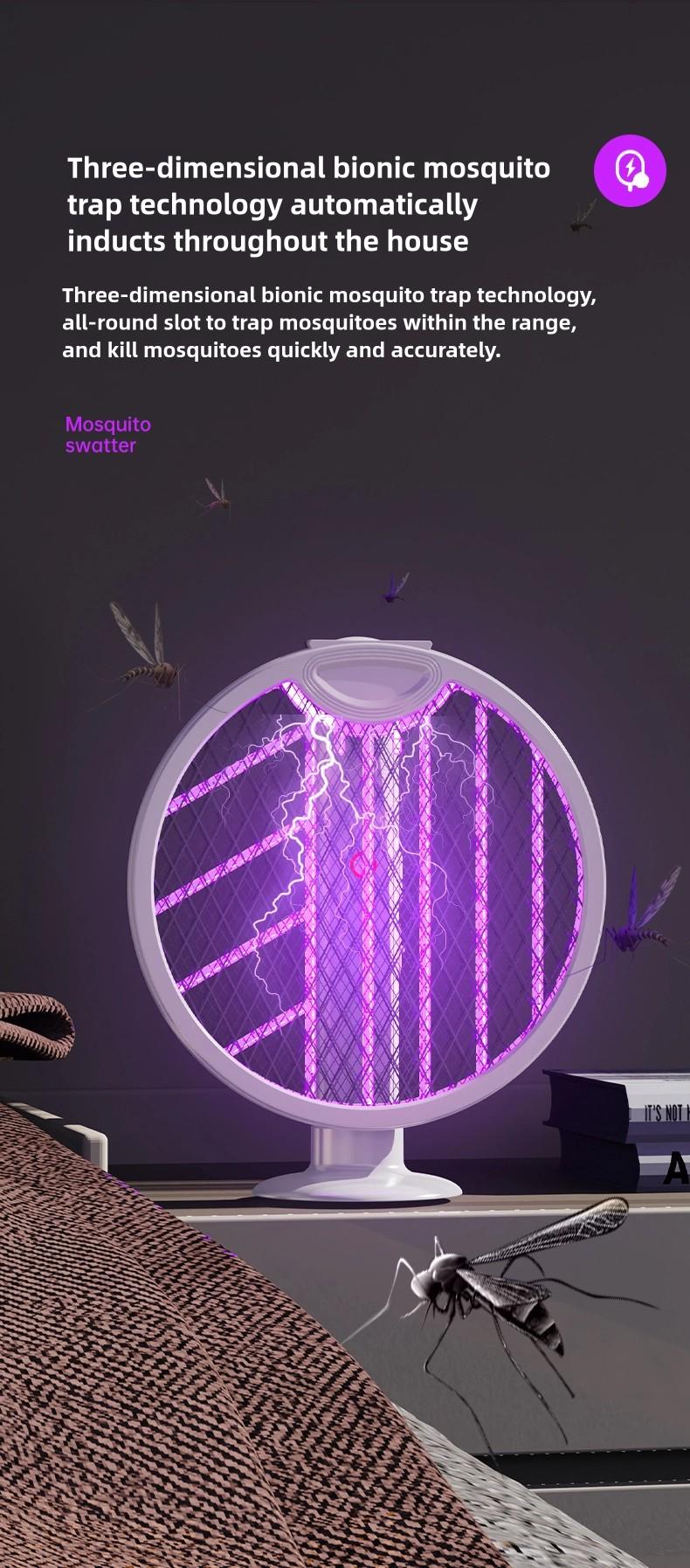 Foldable Electric Fly Swatter & 2-in-1 Bug Zapper Racket, 3000V High Voltage Mosquito Killer with UV Light, USB Rechargeable Handheld Insect Zapper with Base for Gnat, Wasp, Fruit Fly, Indoor Outdoor Camping Essentials