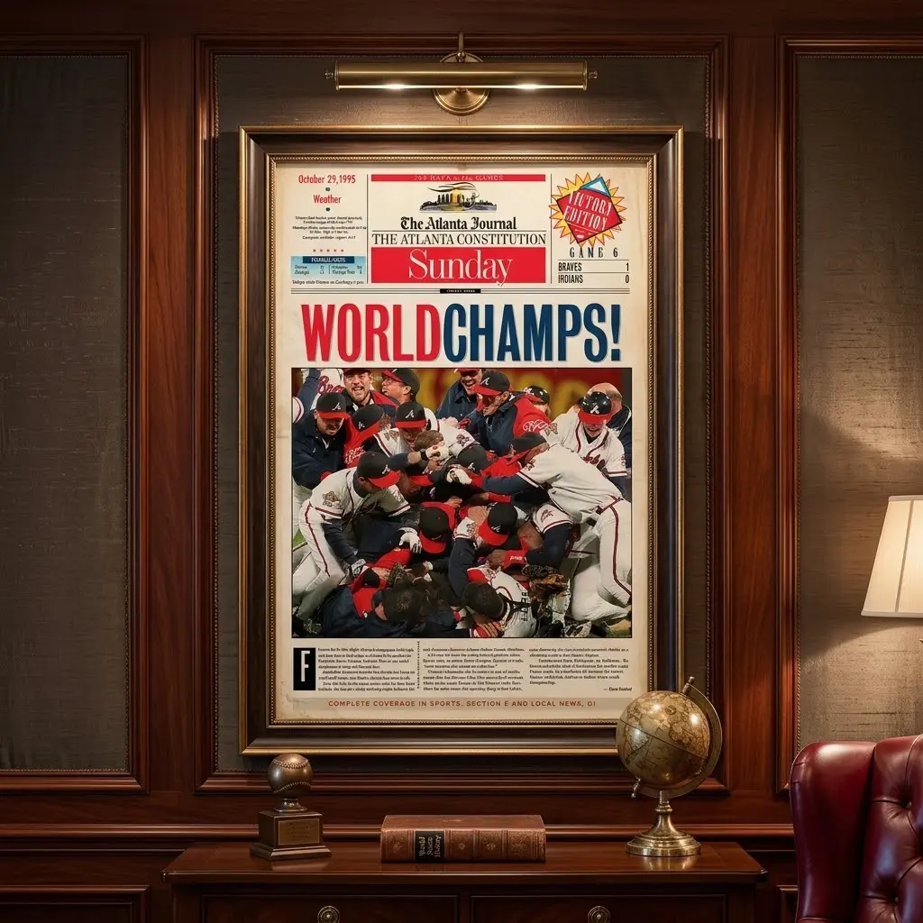 1995 Atlanta Braves Championship Poster, Vintage Baseball Wall Art Print, Fan Decor, No Frame