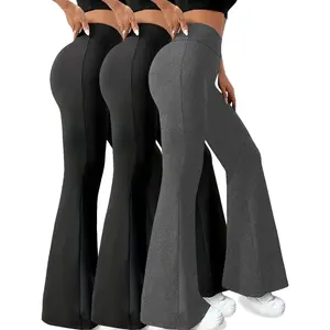 3 Pack Women's High-Waisted Flare Pants, Soft Tummy Control Bell Bottoms, Flared Yoga Bottoms, No-See-Through Workout & Yoga Leggings, 3-Pack Athletic Wear