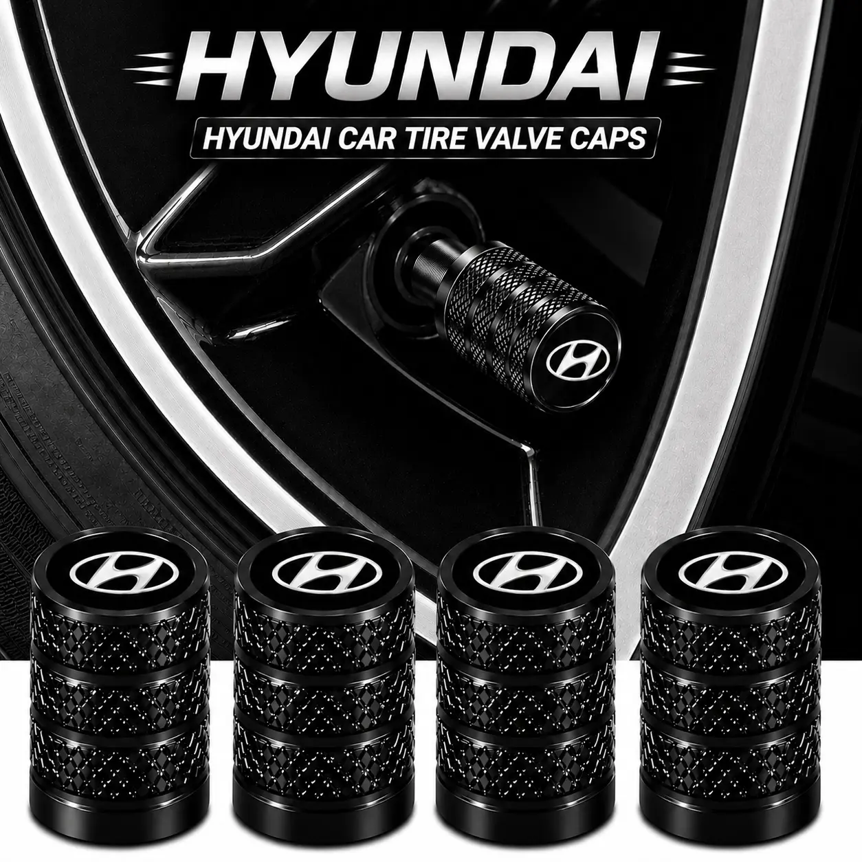 5Pcs Fade-Resistant Aluminum Tire Valve Stem Caps Fit for Hyundai Tucson Santa Fe Elantra Palisade Sonata Kona Accent Veloster, Sleek Machined Finish Airtight Seal Anti-Rust Sedan SUV Wheel Valve Protector Parts