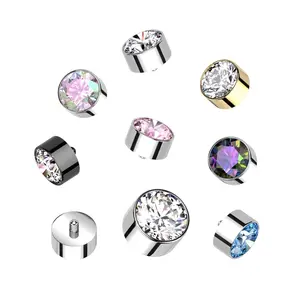 Fifth Cue Titanium Dermal Top with Clear CZ - 16 Gauge Gold & Various Colors