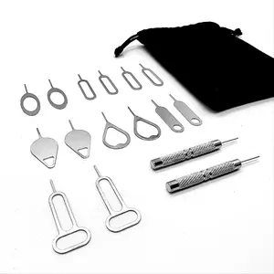 16pcs SIM Card Ejector Set with Black Storage Bag, Universal Tray Opening Pins, Needle Opening Tools for IPhone/iPad/HTC/smartphones, Watch Link Remover, Made of Metal.