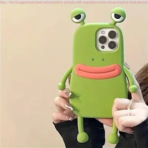 Cute 3D Frog Silicone Case Casing for Smartphone iPhone 17 16 15 14 13 12 11 Pro Max, Shockproof Protective Soft Cover, Fun and Adorable Design, Perfect Phone Protection