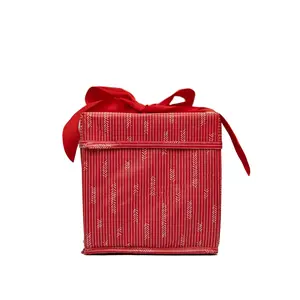 EverBox: Small Red + White Collapsible Gift Box with Red Satin Ribbon