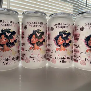 16 oz black woman glass Libby, 16oz empowerment Libby,  black women affirmation cup