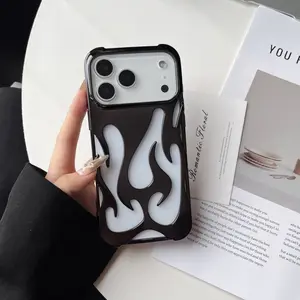 Compatible with iPhone 17/17 Air/17 Pro/17 Pro Max: Premium Protective Shockproof Flame Pattern Smartphone Phone Case Cover Casing | Glossy Electroplating | Creative and Stylish Hollow Heat Dissipation Soft Case Shockproof Protector Protective Covers