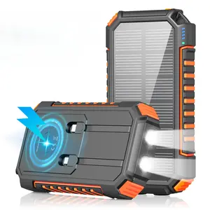 Solar Charger Power Bank, 27000mAh Wireless Portable Charger with Built in Cables, 22.5W Fast Charging Battery Pack, USB C PD 3.0 QC 4.0 Portable Power Bank for iPhone Samsung etc.