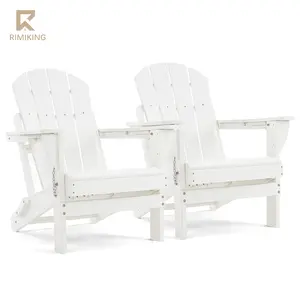 RIMIKING HDPE Foldable Chairs Set of 2, Weather-Resistant Outdoor Lounge Chairs with Cup Holders and Ergonomic Backrest for Patio Deck Garden,QWY