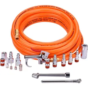 3/8" X 25ft PVC Air Compressor Hose Kit With 17 Piece Air Tool and Air Compressor Accessories Kit