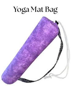 Yoga Mat Bag - Purple Tie Dye with Black Paisley Strap - Boho Drawstring Bag for Yoga Accessories