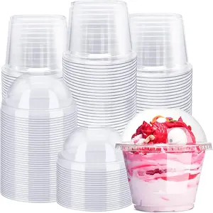 100 Pack 8oz Plastic Cups with Dome Lids(Hole in the Lid),PET  Clear Cups,Disposable Dessert Cups for Ice Cream,Fruit,Parfait,Pudding,Yogurt,Jelly
