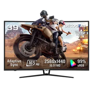 Deco Gear 39" Curved Widescreen Gaming Monitor, 2560×1440 QHD, 165Hz, 1ms MPRT, HDR, Adaptive Sync, 3000R Curve, HDMI, DisplayPort, Tilt Swivel Height Adjust, White