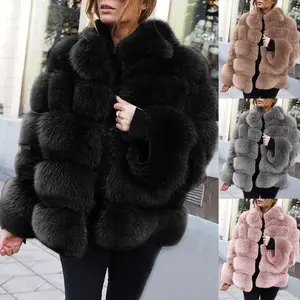 Faux Fur Coat for Women,  Faux Fur Coat, Faux Fox Fur Horizontal Splicing Faux Fur Coat