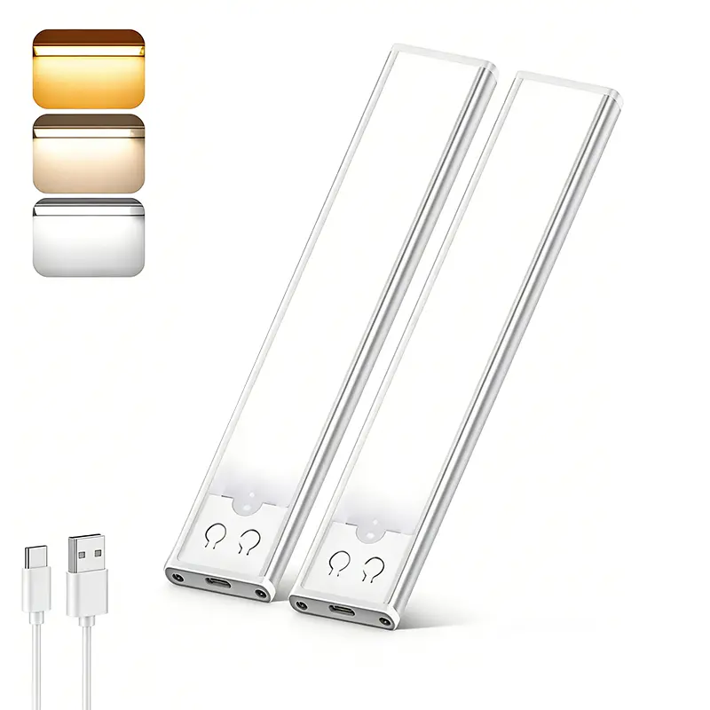 2-Pack Under Cabinet Motion Sensor Lights, 15.7in(40cm) Magnetic USB-C Charging Dimmable Lights, Wire-Free Design, Multifunctional Indoor Lighting for Kitchen, Stairs and Corridors