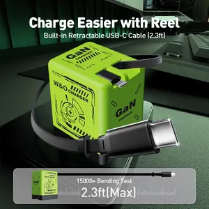 W&O Portable GaN Fast Charger Compatible with 120W, Compatible Cellphone Fast Charging Power Adapter, Block with Type-C & Lightning Cable,  Adapter iPhone Smartphone Electronic, Wall Charger , Travel & Home Essential, Folding Charging