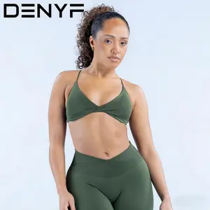 Women's Seamless Yoga Set  Tight Quick Dry Sports Bra With Cross Back & High Waisted Leggings, Running Gym Cycling Activewear