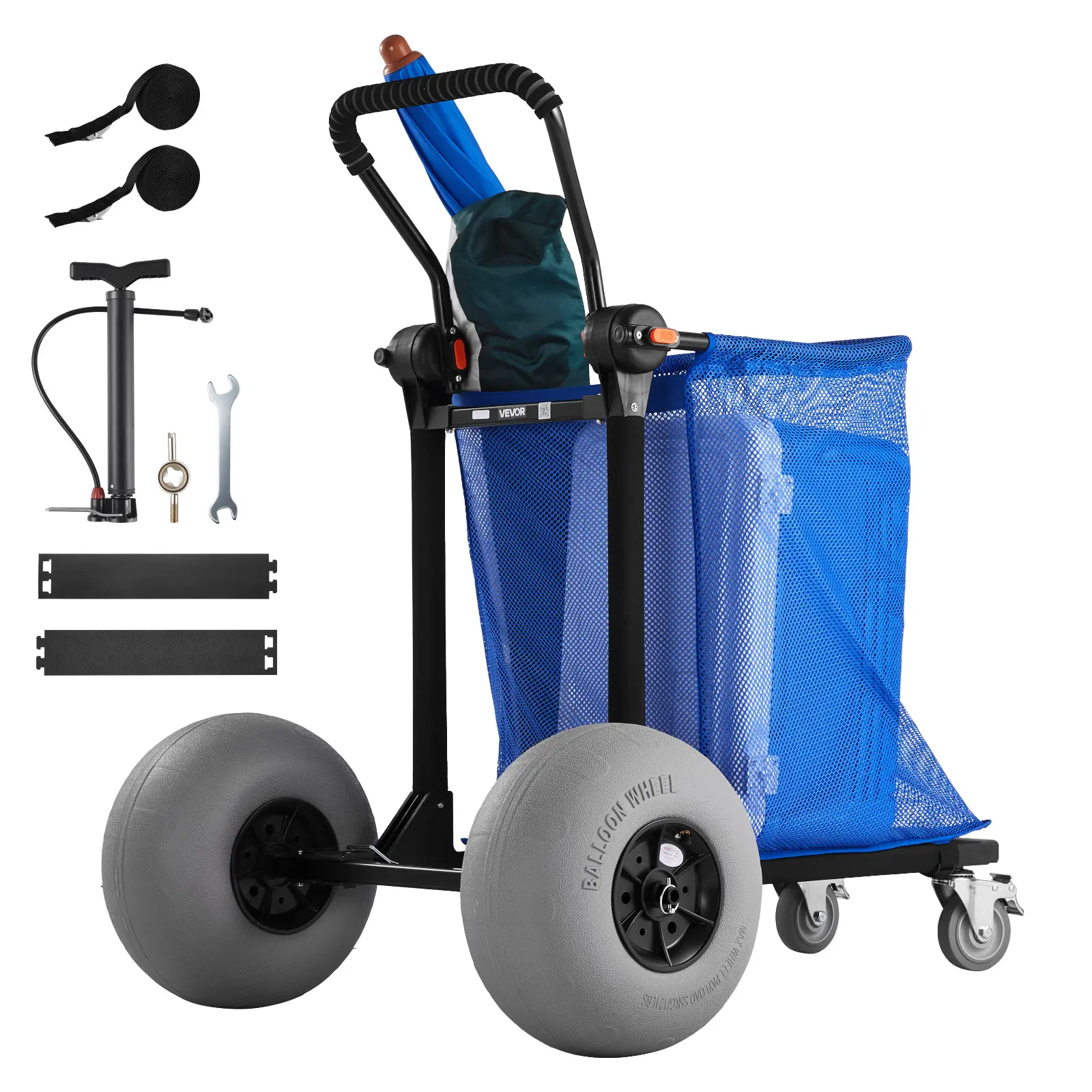 【SummerFinds】VEVOR Portable Large Wheels Trolley, Heavy-Duty Folding Beach Wagon with 12" Balloon Wheels, 165 lbs Load Capacity, 180° Adjustable Handlebar, Storage Bag for Camping, Fishing, Large Wheels Trollies