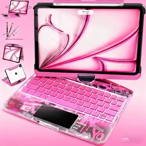 DarlingCase Cyberpunk 360° Rotating Keyboard Case for iPad Air 11 & iPad Pro 11 (2018-2025) - Features 7-Color Backlit Wireless Keyboard & 360° Trackpad in Stylish Translucent Pink iPad Case iPad Keyboard Cover Black Friday & Christmas Gifts