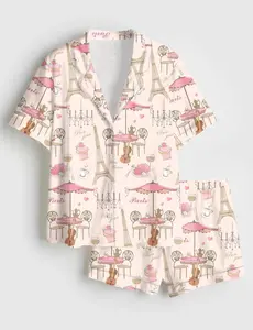 Paris Theme Pajamas, French Cafe Sleepwear, Womens Lounge Pajamas #Pajamas