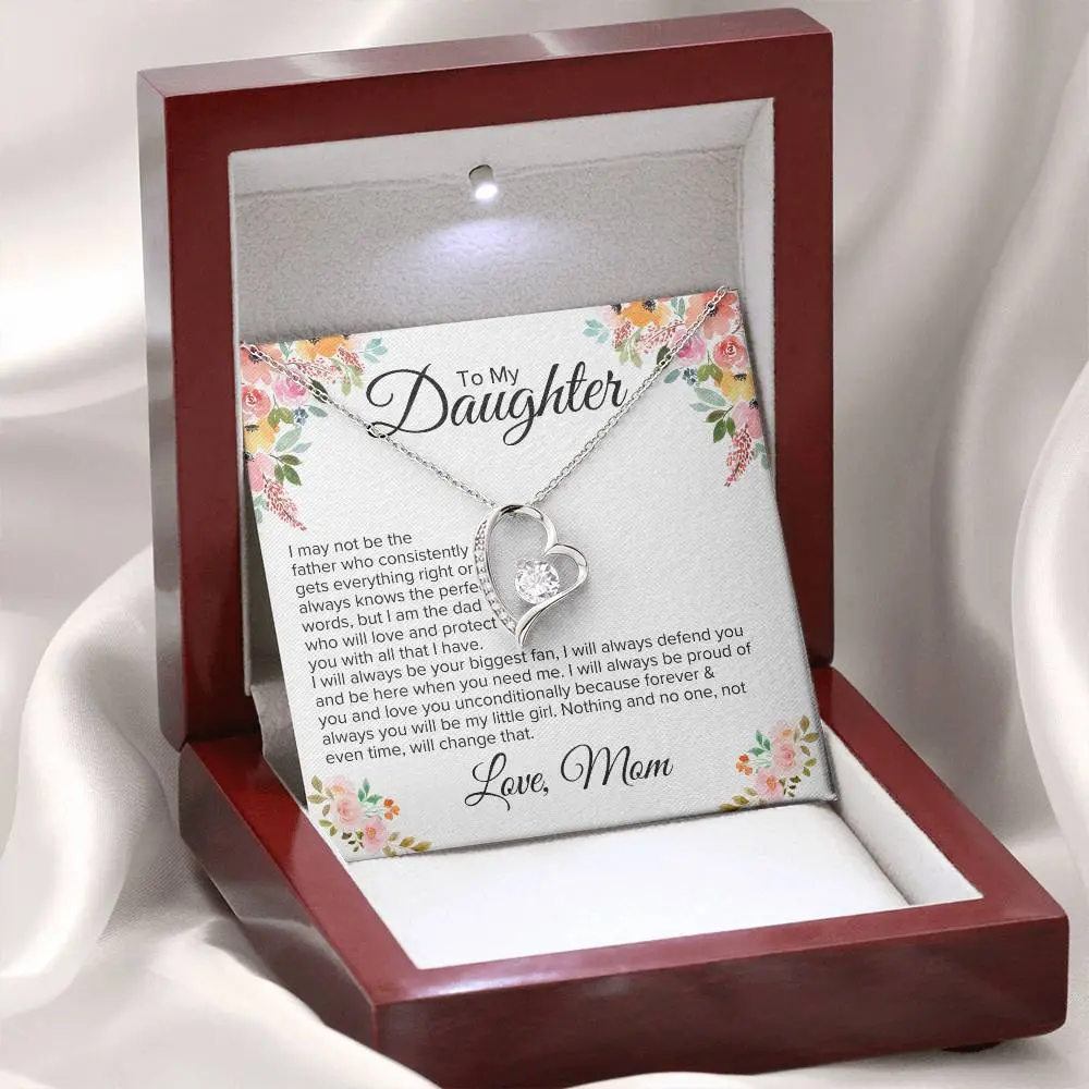 To My Daughter, Love Heart Necklace Message Card Necklace, Birthday Gift For Daughter, Gift From Mom