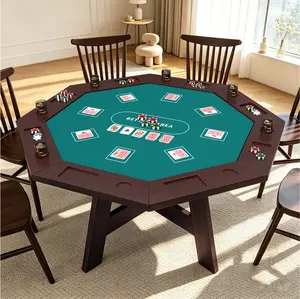 AHB Solid Wood Octagonal Poker Table, Multi-Game Texas Hold'em Card Table for 6-8 Players with Play Mat, 8 Cup Holders & 8 Hobby Trays, Casino Style Game Table for Home Game Room & Family Night