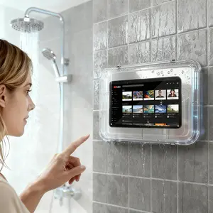 Waterproof Tablet Stand Holder, Rotatable Touchscreen Tablet Storage Box, Shockproof Wall-Mounted Stand, Home Office Accessories