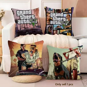 G-Gta5 Vice City G-Grand T-Theft Auto Cushion Cover Soft Short Plush Fabric Double-Sided Print | Breathable Pillow Cover for Sofa Couch Bed | Skin-Friendly, Washable, Invisible Zipper, Anti-Dust Mite, Durable Material | Warm Winter Home Decor Gift