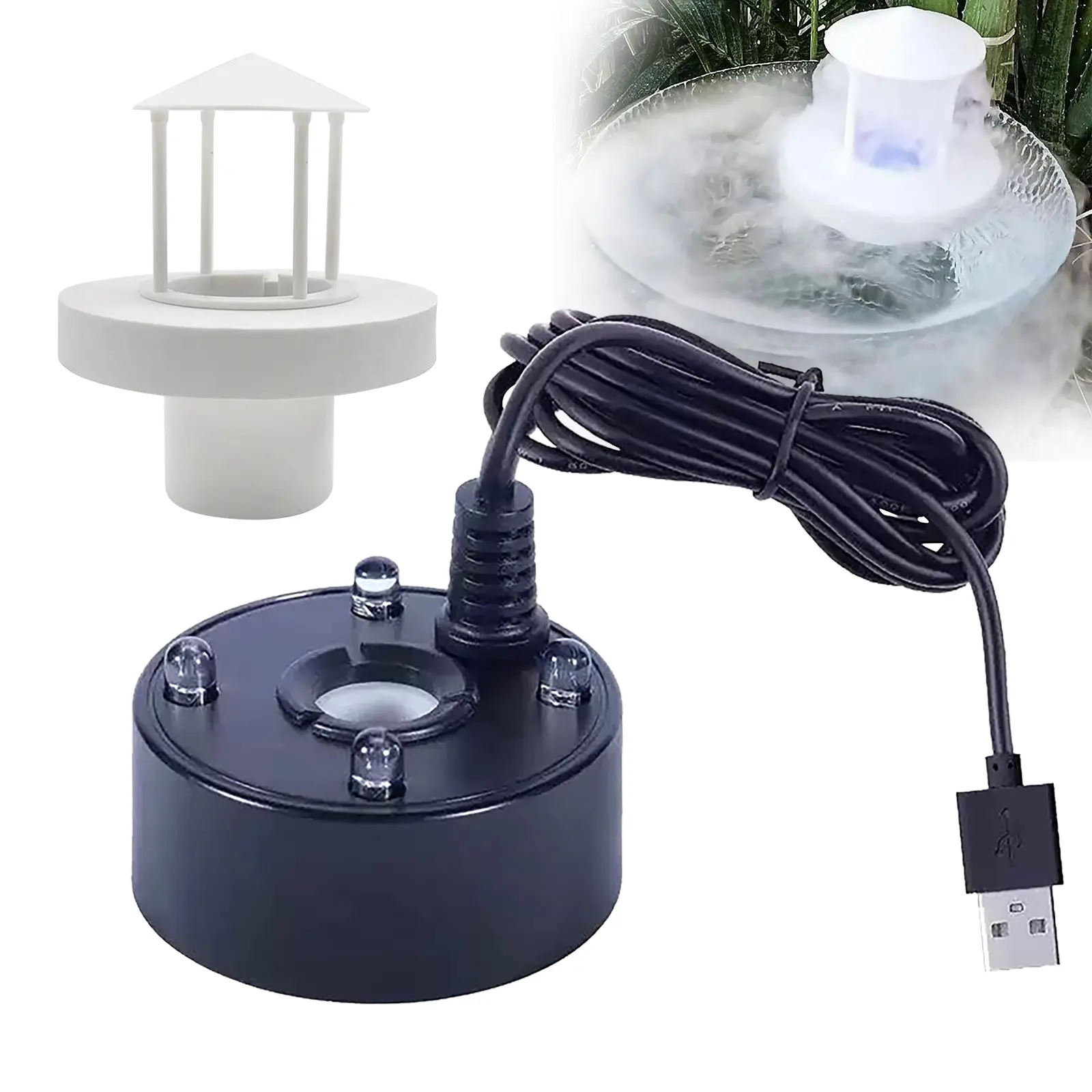 USB-Powered Humidifier - 4 LED Color Lights, Aquarium Rockery Bonsai Water Circulation Atomizer, Home Essential Oil Aroma Diffuser with Water Pump