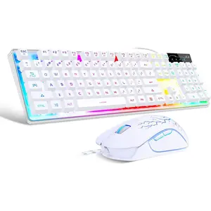 Gaming Keyboard and Mouse Combo, K1 RGB LED Backlit Keyboard with 104 Key for Pc/Laptop(White)