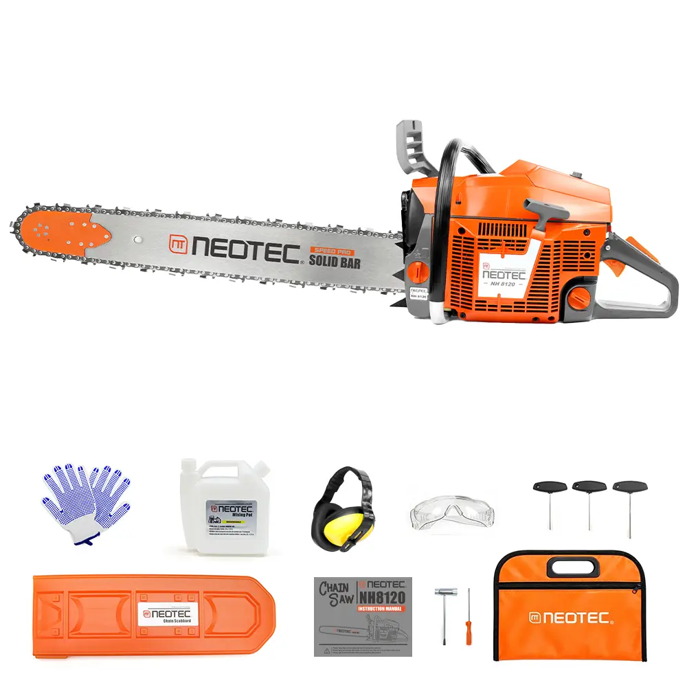 NEOTEC NH8120 120cc Gas Chainsaw with 36 inch Chainsaw Guide Bar Chain Combo 3/8" Pitch 0.063" Gauge 114 Drive Link 8.4HP 2-Cycle Gasoline Power 6.2KW Chain Saws for Big Wood Cutting All Parts Fit for Husqvarna 3120 XP