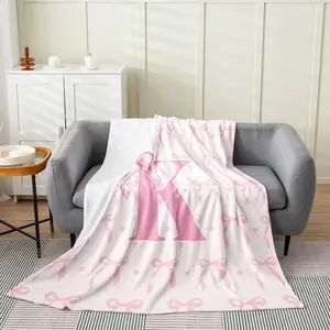 Cute Pink Bow Kids Fleece Throw Blanket Twin Boys Girls Personalized Letter K Flannel Blanket Plush FuzzyCute Coquette Bow Knot Soft for Bed Couch ChairInitial Letter K Monogrammed