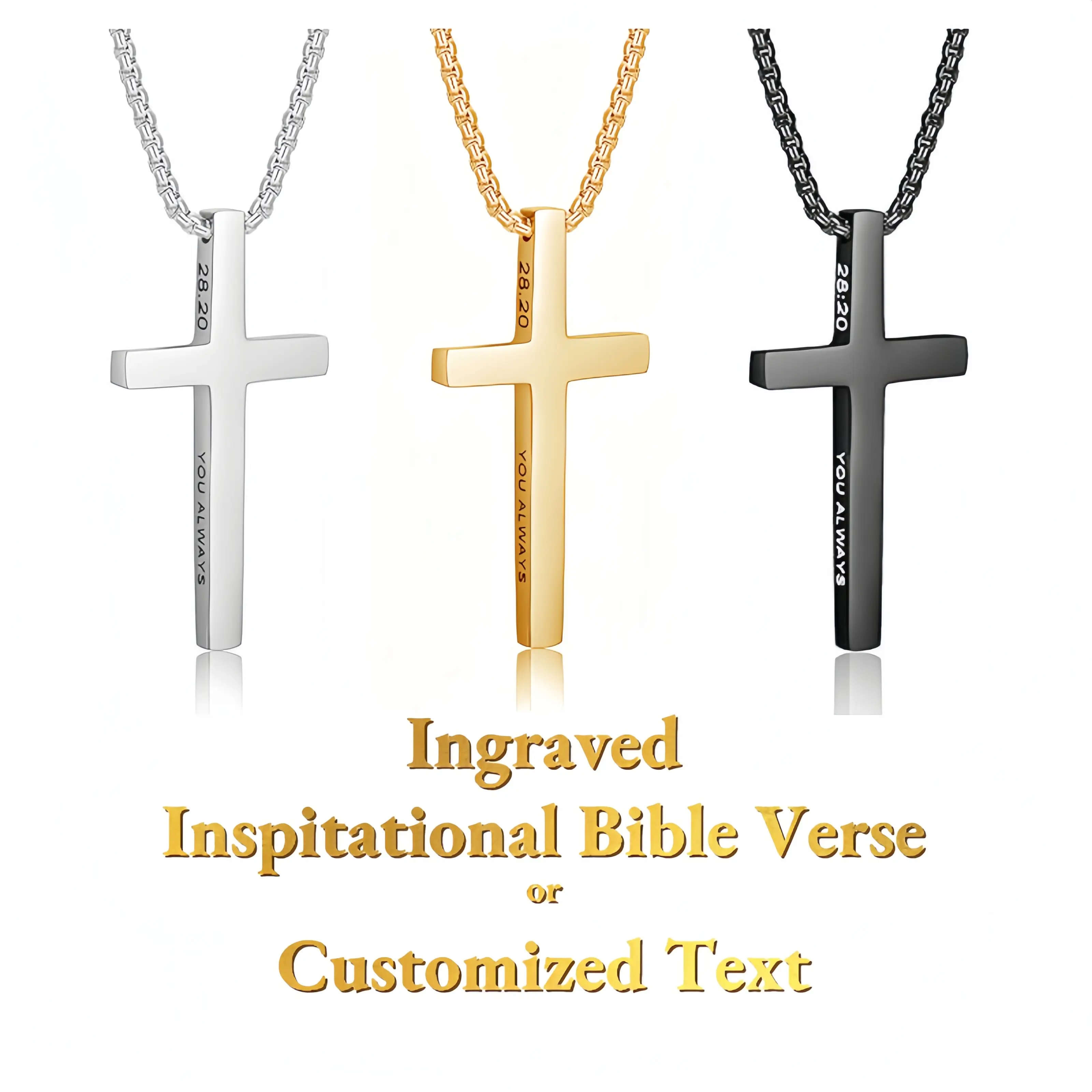 custom Cross Necklace inspirational Bible Verse Cross Pendant Stainless Steel Cross Chain 22+2inch Christian Jewelry Meaningful Religious Gift for Female Male,man, woman, boy, girl, couple, baptism, festival, gift