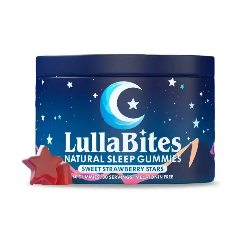 LullaBites Natural Sleep Gummies - Melatonin-Free, Sweet Strawberry Stars Flavor - 30 Servings Sleep Supplement