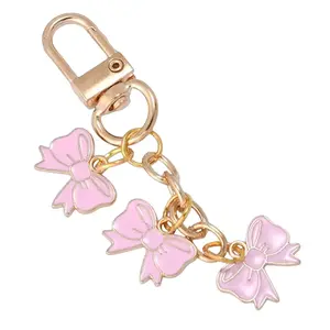 Pink Bow Knot Shape Charms Plated Alloy Keychain