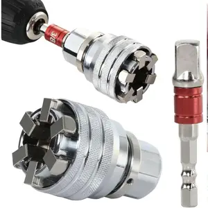 Multi-Function UniversalAdjustable Socket Wrench Plate Handle ToolManual Maintenance Magic Wrench SleeveRepairing 10-19mm 3/8" Drive RatchetTorque Wrench 1/4" Hex Shank Impact PowerHand Tools Electric Drill Adapter AttachmentConnecting Rod father's day
