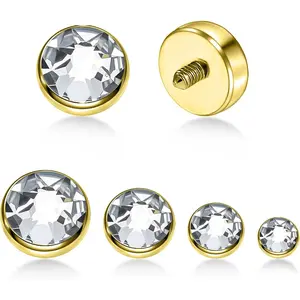 Dermal Piercing Jewelry Set, 14G Skin Surface Piercing Anchor, 4 Size Crystal Tops (3/4/5/7mm) – Implant Grade Base Microdermal Piercing Body Jewelry for Men Women – 3 Colors