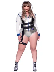 Leg Avenue Women's 3-Piece Stretchy Alien Halloween Galaxy Bodysuit Set, 1X-2X Spandex Clothes with Detachable Zipper-Accented Belt (Model 86739X 10108)