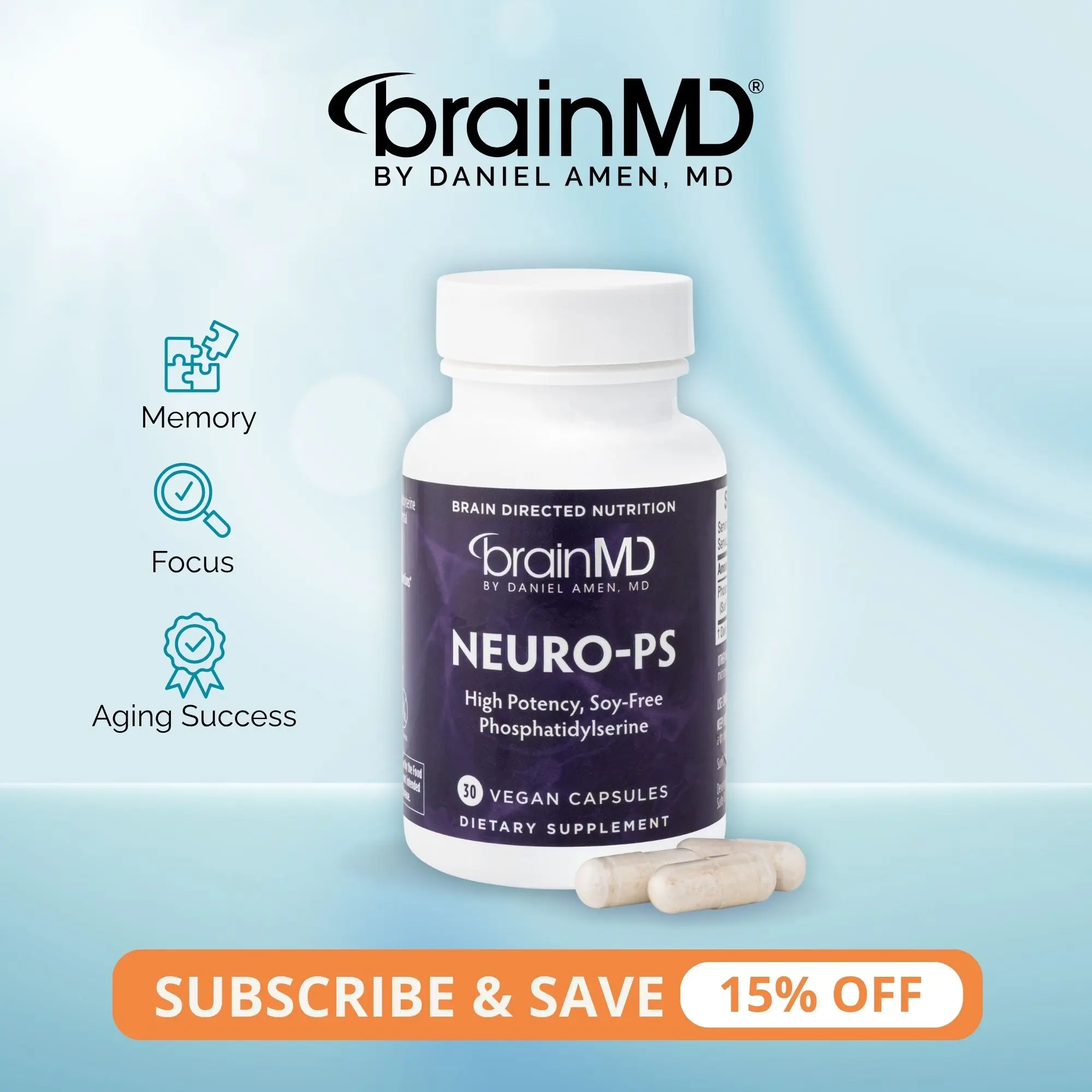 Neuro-PS | BrainMD | 30 Capsules | Memory & Focus Support | Healthy Brain Aging | Sharp-PS Green Phosphatidylserine