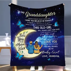 Moon & Butterfly Pattern Slogan Print Blanket, Soft Warm Throw Blanket, Air-conditioned Room Blanket, Nap Blanket for Home Office Travel, Gift To Granddaughter