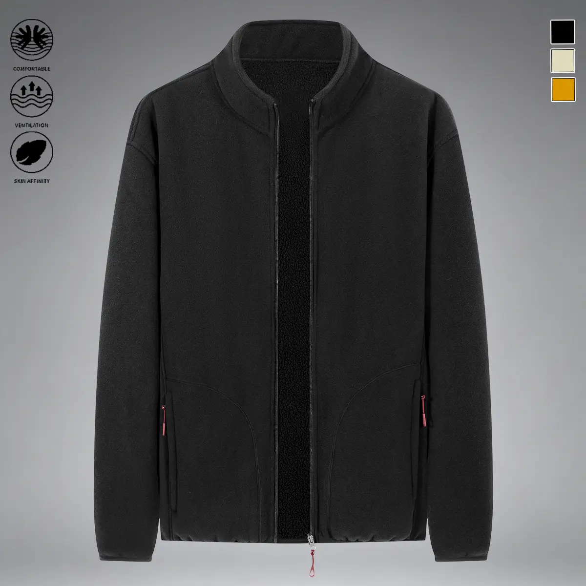 Men's autumn and winter jacket, fleece jacket, warm jacket, Stand Collar jacket, winter commuting light warm plus fleece jacket, polyester fiber non elastic fashionable versatile jacket