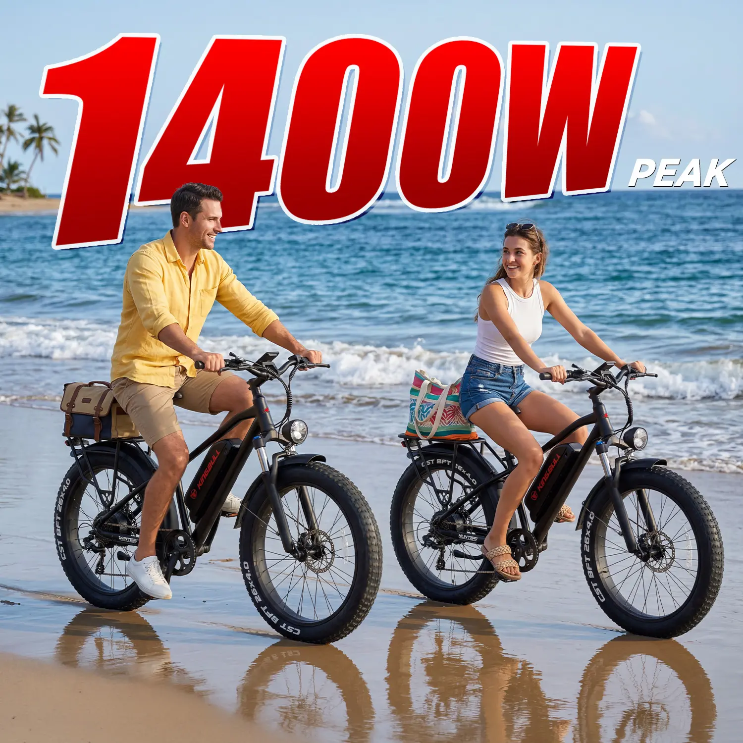 Kingbull Hunter 2.0S Electric Bike, 1400W Peak Power, 48V 18Ah Removable Battery, Full Suspension, 31 MPH Top Speed, 80 Mi Range, 26" x 4.0" All-Terrain Fat Tires, Hydraulic Disc Brakes, Mountain Ebike for Adults